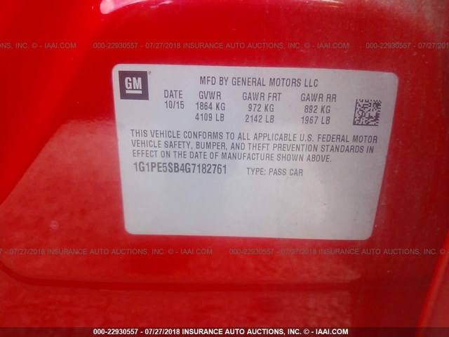 1G1PE5SB4G7182761 - 2016 CHEVROLET CRUZE LIMITED LT RED photo 9