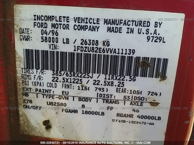 1FDZU82E6VVA11139 - 1997 FORD L-SERIES LT8000F RED photo 10