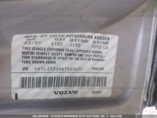 YV1LS5546W1433402 - 1998 VOLVO S70 SILVER photo 9