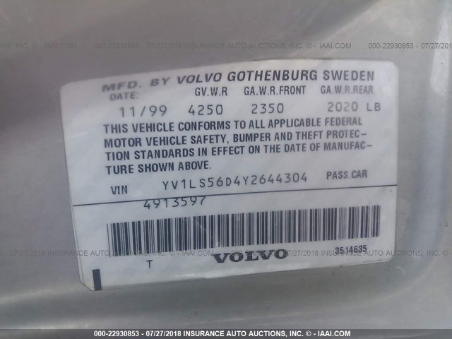 YV1LS56D4Y2644304 - 2000 VOLVO S70 GLT/SE GRAY photo 9