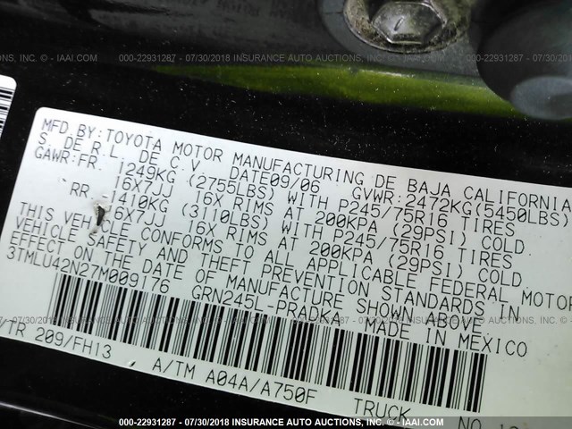 3TMLU42N27M009176 - 2007 TOYOTA TACOMA DOUBLE CAB 黑色 照片 9