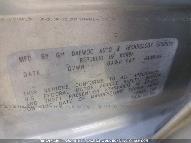 KL1TD56626B548242 - 2006 CHEVROLET AVEO LS SILVER photo 9