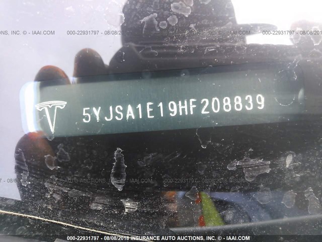 5YJSA1E19HF208839 - 2017 TESLA MODEL S Սպիտակ լուսանկար 9