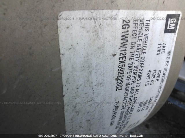 2G1WW12EX59222302 - 2005 CHEVROLET MONTE CARLO LS 金色 照片 9