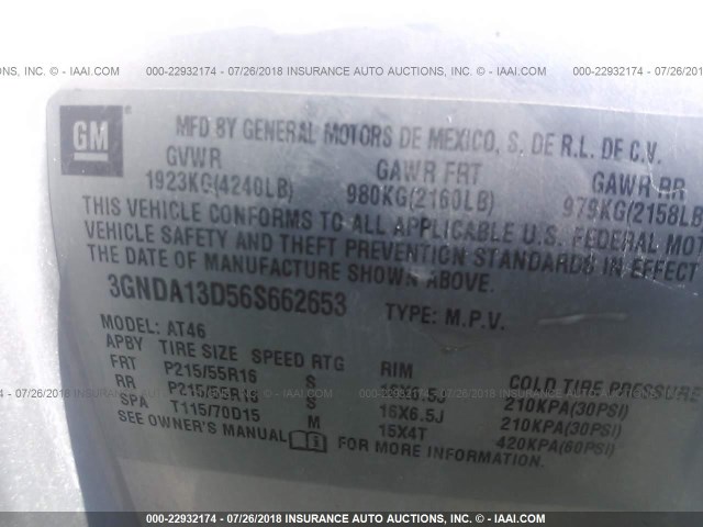 3GNDA13D56S662653 - 2006 CHEVROLET HHR LS SILVER photo 9