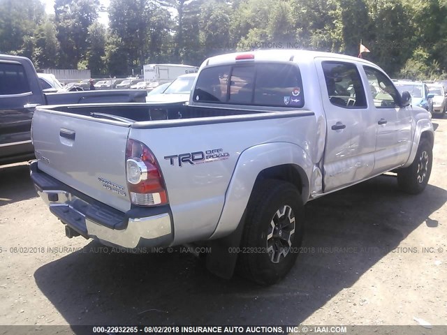 5TFJU4GN6CX021173 - 2012 TOYOTA TACOMA DOUBLE CAB PRERUNNER SILVER photo 4