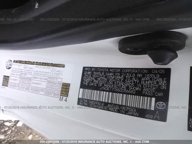 JTKDE177650056682 - 2005 TOYOTA SCION TC 白色 照片 9