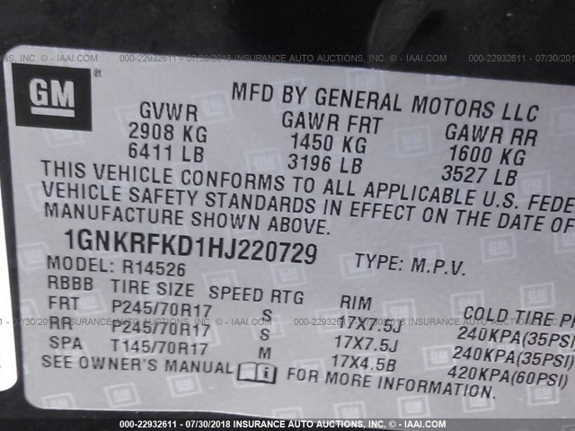 1GNKRFKD1HJ220729 - 2017 CHEVROLET TRAVERSE LS Dark Blue photo 9