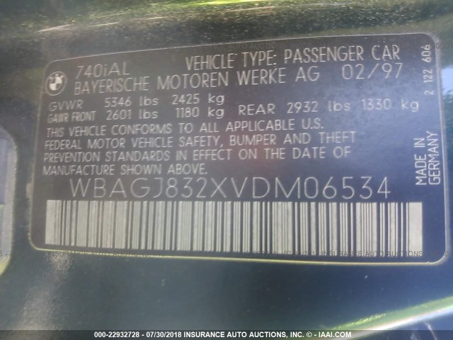 WBAGJ832XVDM06534 - 1997 BMW 740 IL Dark Blue photo 9