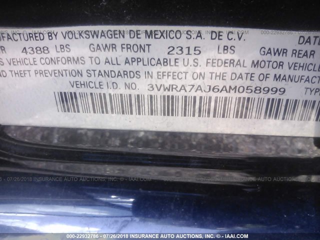 3VWRA7AJ6AM058999 - 2010 VOLKSWAGEN JETTA WOLFSBURG 黑色 照片 9