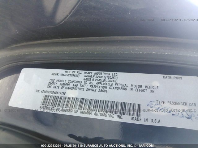 4S3BH675046619738 - 2004 SUBARU LEGACY OUTBACK AWP 蓝色 照片 9