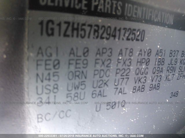 1G1ZH57B294172520 - 2009 CHEVROLET MALIBU 1LT 黑色 照片 9