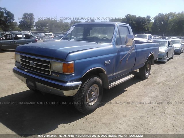 1FTHF26G5KPA01401 - 1989 FORD F250 BLUE photo 2