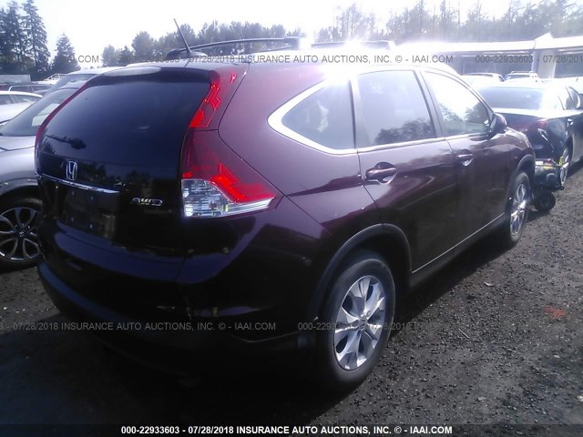 5J6RM4H7XDL086615 - 2013 HONDA CR-V EXL MAROON photo 4