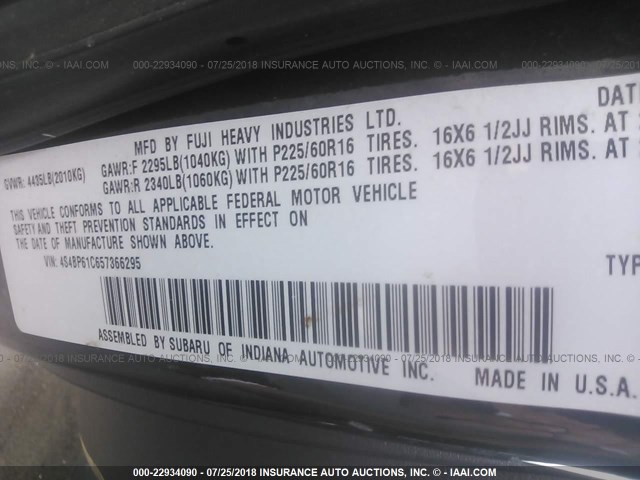 4S4BP61C657366295 - 2005 SUBARU LEGACY OUTBACK 2.5I BLACK photo 9