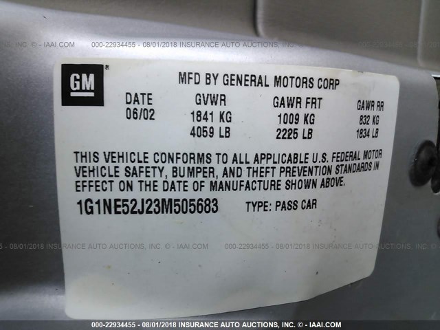 1G1NE52J23M505683 - 2003 CHEVROLET MALIBU LS SILVER photo 9
