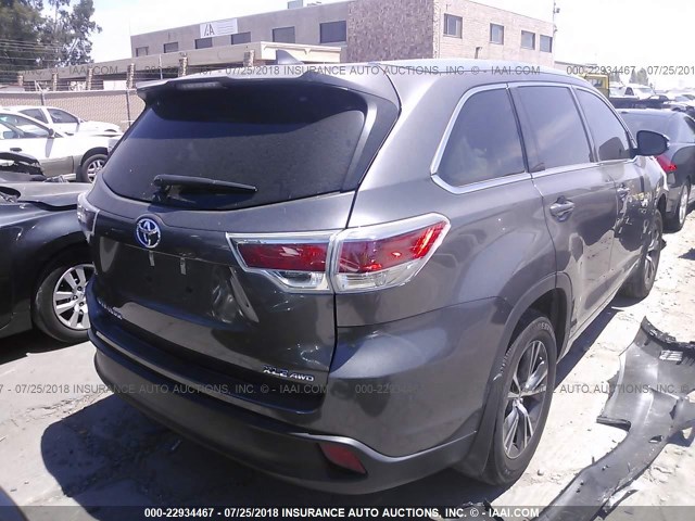 5TDJKRFH8GS318293 - 2016 TOYOTA HIGHLANDER XLE ნაცრისფერი ფოტო 4