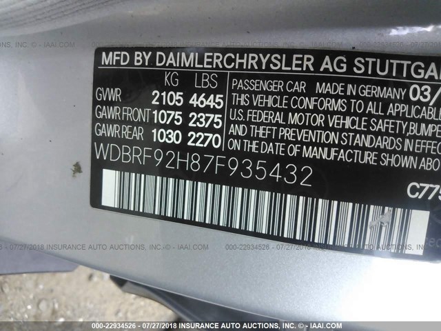 WDBRF92H87F935432 - 2007 MERCEDES-BENZ C 280 4MATIC SILVER photo 9