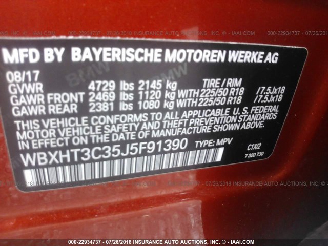 WBXHT3C35J5F91390 - 2018 BMW X1 XDRIVE28I ORANGE photo 9