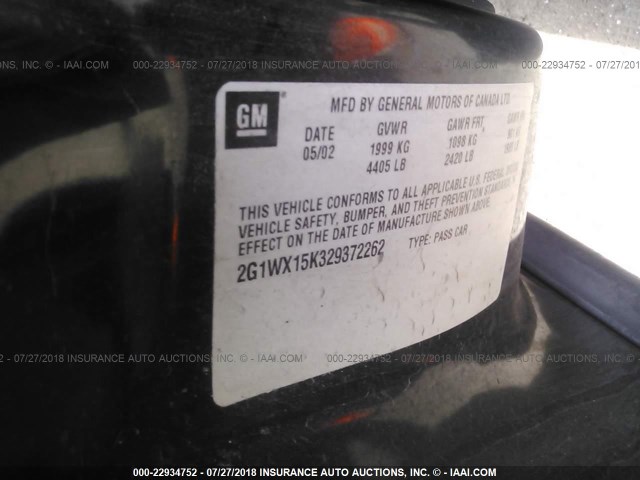 2G1WX15K329372262 - 2002 CHEVROLET MONTE CARLO SS შავი ფოტო 9