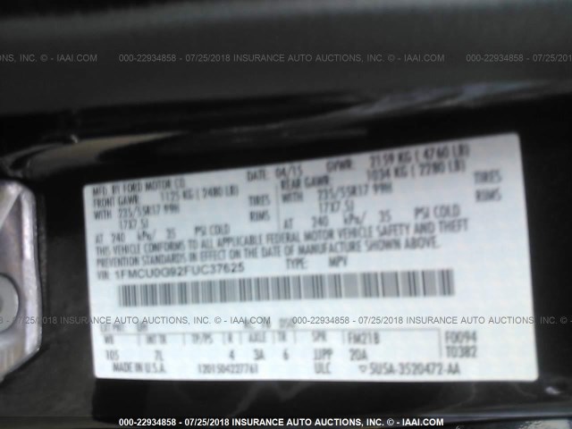 1FMCU0G92FUC37625 - 2015 FORD ESCAPE SE BLACK photo 9