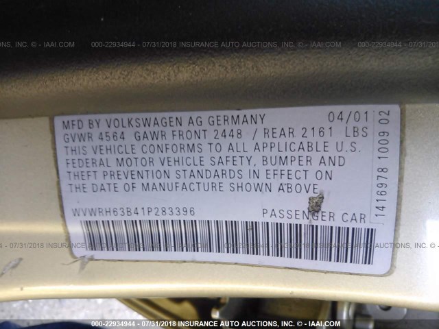 WVWRH63B41P283396 - 2001 VOLKSWAGEN PASSAT GLX 金色 照片 9