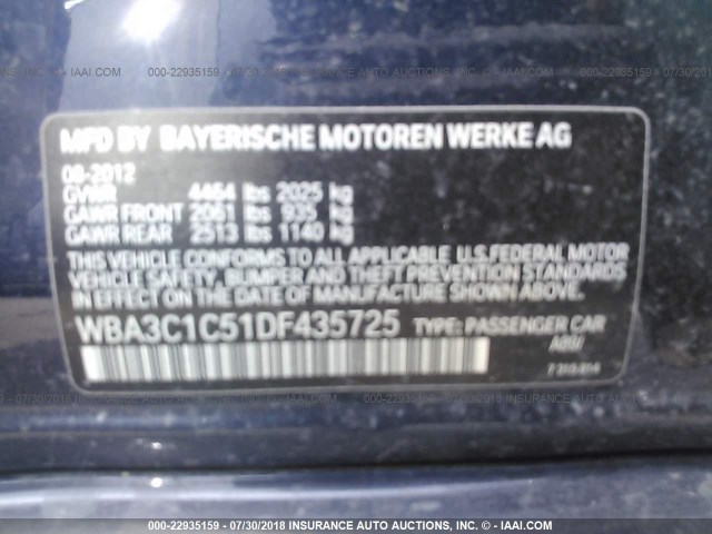 WBA3C1C51DF435725 - 2013 BMW 328 I SULEV Dark Blue photo 9