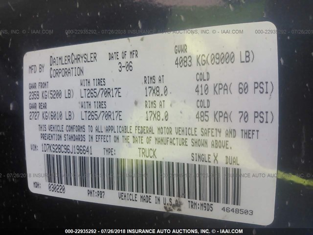 1D7KS28C96J196641 - 2006 DODGE RAM 2500 ST/SLT 蓝色 照片 9