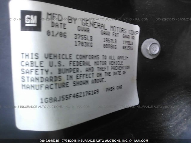 1G8AJ55F46Z176169 - 2006 SATURN ION LEVEL 2 GRAY photo 9