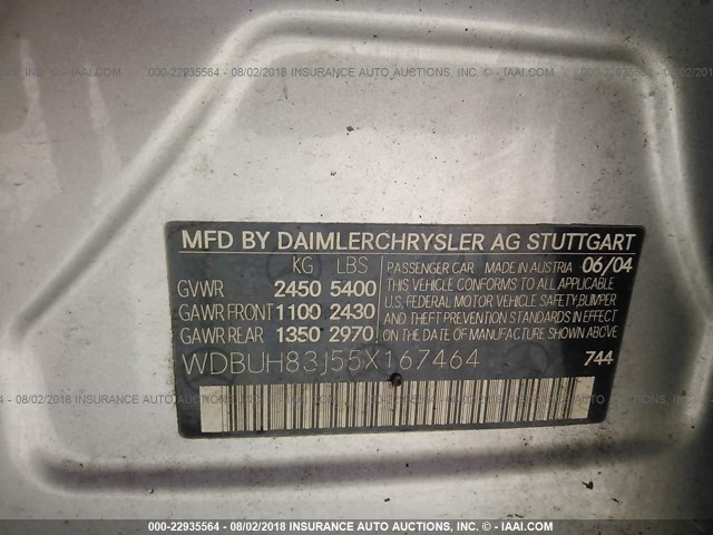 WDBUH83J55X167464 - 2005 MERCEDES-BENZ E 500 4MATIC SILVER photo 9