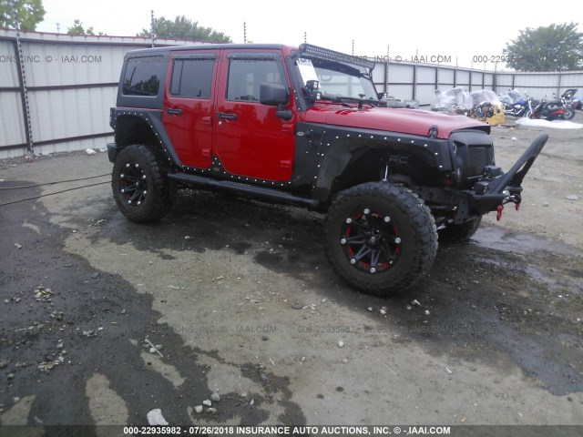 1C4BJWDG1EL232421 - 2014 JEEP WRANGLER UNLIMITE SPORT RED photo 1