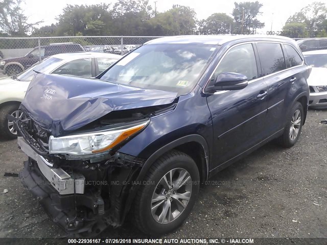 5TDJKRFH9FS142840 - 2015 TOYOTA HIGHLANDER XLE BLUE photo 2