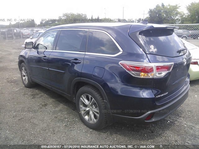 5TDJKRFH9FS142840 - 2015 TOYOTA HIGHLANDER XLE ლურჯი ფოტო 3