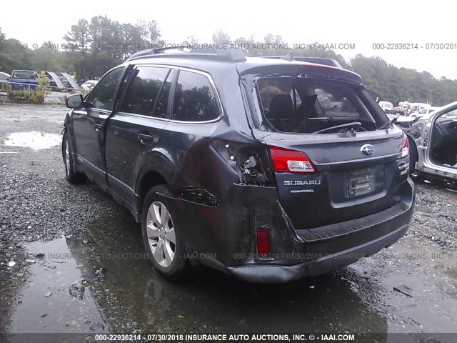 4S4BRBKC9B3342738 - 2011 SUBARU OUTBACK 2.5I LIMITED GRAY photo 3