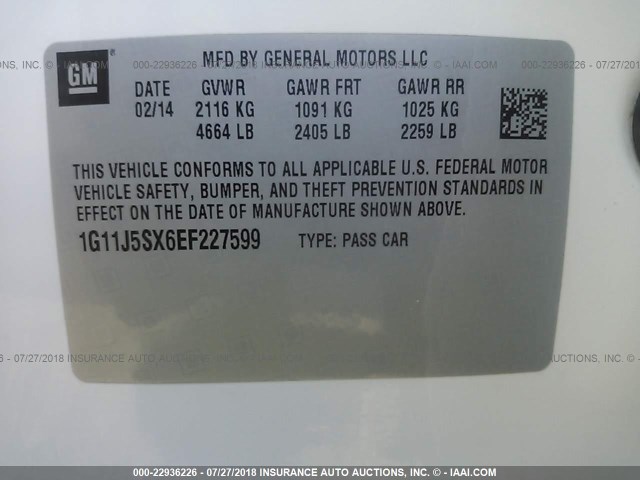 1G11J5SX6EF227599 - 2014 CHEVROLET MALIBU LTZ თეთრი ფოტო 9