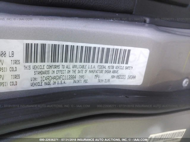 1C4RDHAGXFC113984 - 2015 DODGE DURANGO SXT SILVER photo 9