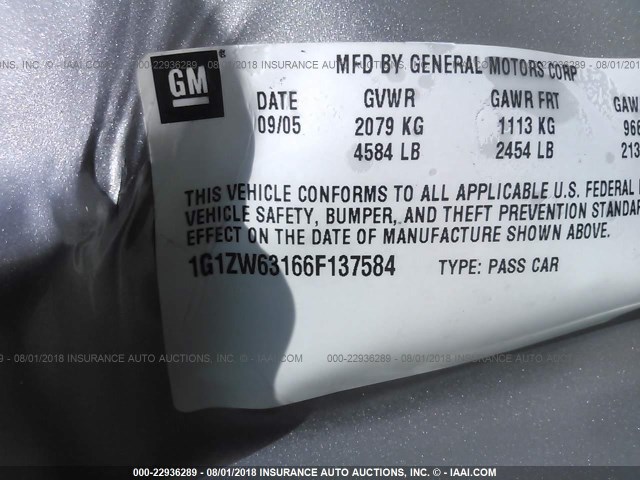 1G1ZW63166F137584 - 2006 CHEVROLET MALIBU MAXX SS SILVER photo 9