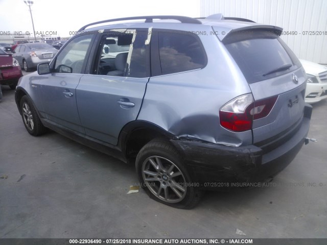 WBAPA71060WB17386 - 2006 BMW X3 BLUE photo 3