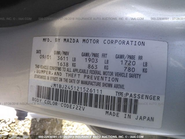 JM1BJ245121526111 - 2002 MAZDA PROTEGE PR5 银色 照片 9