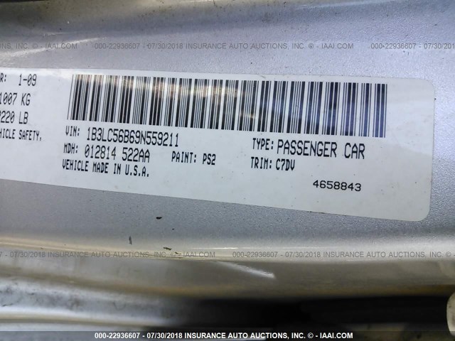 1B3LC56B69N559211 - 2009 DODGE AVENGER SXT/R/T SILVER photo 9