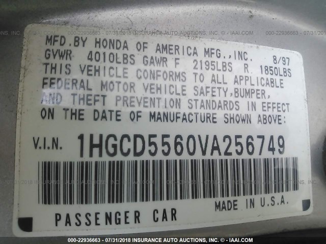 1HGCD5560VA256749 - 1997 HONDA ACCORD EX/EX-R GOLD photo 9