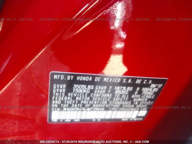 3HGGK5H79JM715849 - 2018 HONDA FIT EX/EXL RED photo 9