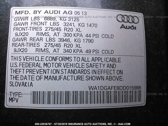 WA1DGAFE8DD015988 - 2013 AUDI Q7 PRESTIGE GRAY photo 9