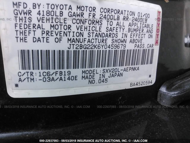 JT2BG22K6Y0459679 - 2000 TOYOTA CAMRY CE/LE/XLE 灰色 照片 9