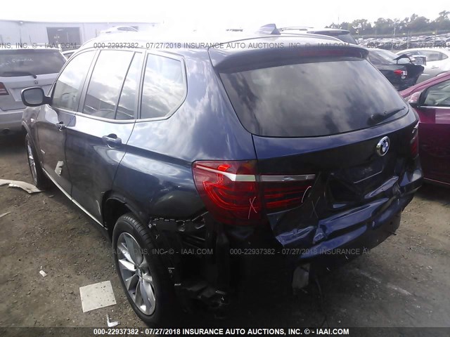 5UXWX9C58E0D28051 - 2014 BMW X3 XDRIVE28I BLUE photo 3