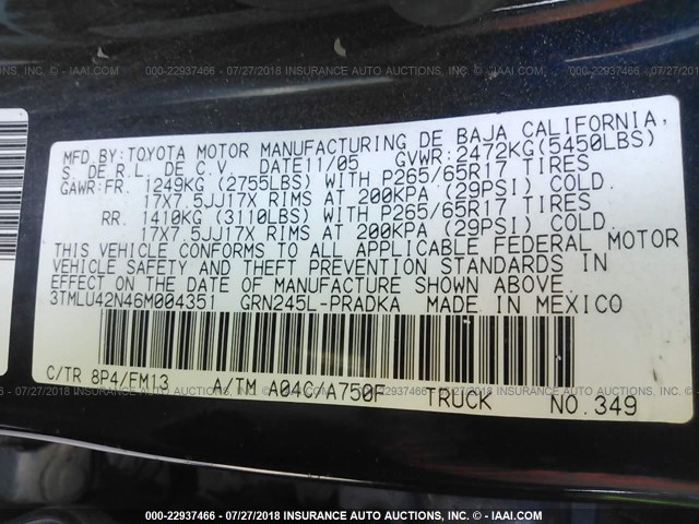 3TMLU42N46M004351 - 2006 TOYOTA TACOMA DOUBLE CAB მუქი ლურჯი ფოტო 9