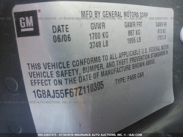 1G8AJ55F67Z110305 - 2007 SATURN ION LEVEL 2 Gümüş foto 9