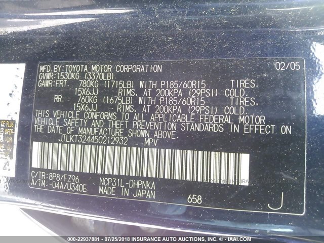 JTLKT324450212932 - 2005 TOYOTA SCION XB Blau Foto 9