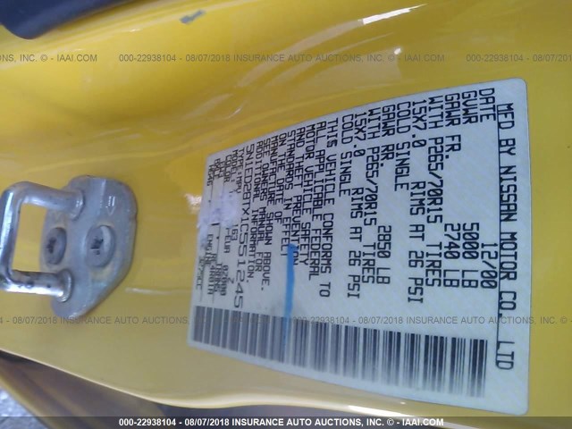 5N1ED28TX1C551245 - 2001 NISSAN XTERRA XE/SE YELLOW photo 9