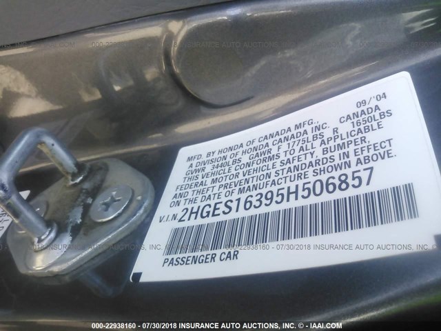 2HGES16395H506857 - 2005 HONDA CIVIC DX VP 银色 照片 9